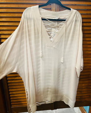 Simply Noelle Tunic Cover Up Sand Gold Stripe S/M