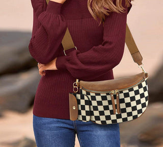Zenana Duo Checkered Crossbody Sling & Wallet Camel