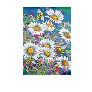 Watercolor Daisies Garden Textured Suede Flag