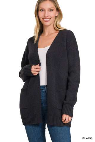 Zenana Open Front Sweater Cardigan Black
