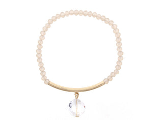 Jane Marie Champagne Beaded Bracelet with Gold Bar and Crystal2