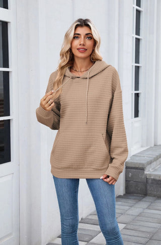 Lovesoft Waffle Knit Oversized Hoodie with Pocket Khaki