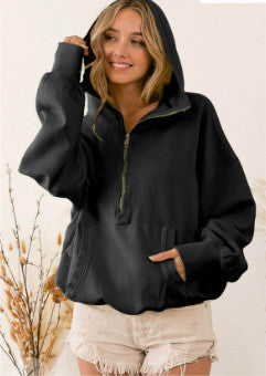 Bibi Elastic Hem Fleece Hoodie Black