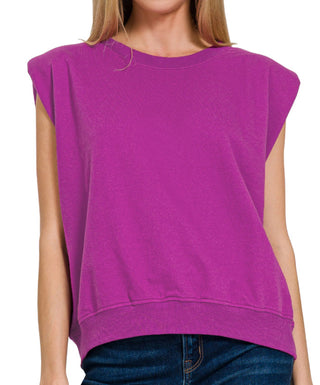 Zenana French Terry Sleeveless Top Light Plum