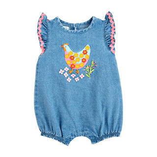 Mudpie Chicken Denim Romper