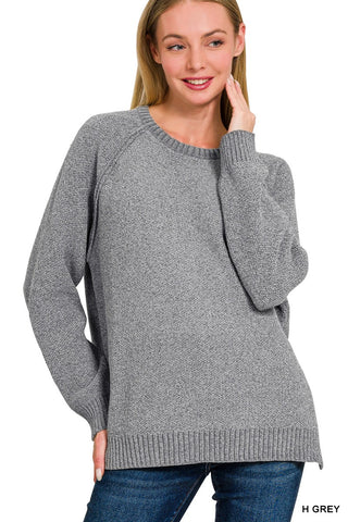Zenana Chenille Raglan Sweater Heather Grey