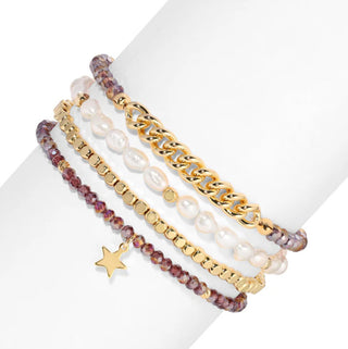 My Fun Colors Baroque Pearls and Plum Crystal Bracelet Set