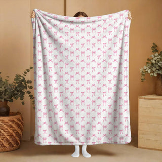 Pink Bows Plush Travel Blanket w/Matching Case