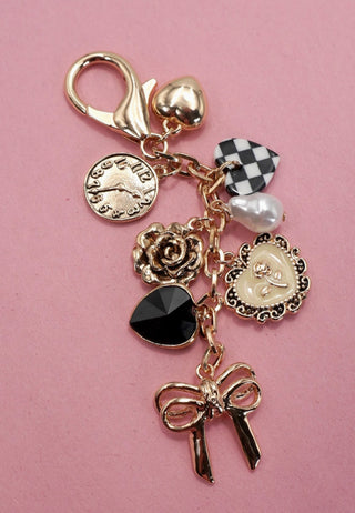 Josslyn Bow Checker Heart Flower Bag Charm Gold