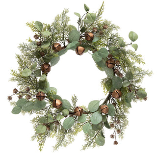 Sleigh Bell & Cedar Eucalyptus Wreath 22”