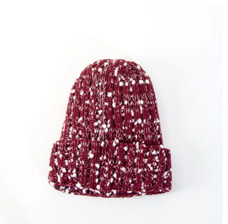 Arianna White Speckled Knit Beanie Burgundy