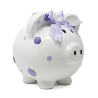 Child to Cherish Purple Multi Dot Piggy Bank