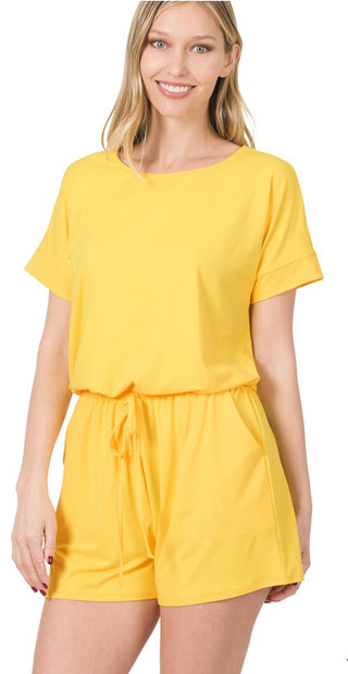 Zenana Romper with Pockets Yellow
