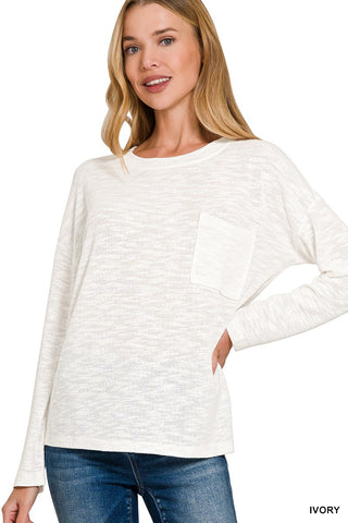 Zenana Slub Hacci Long Sleeve Top Ivory