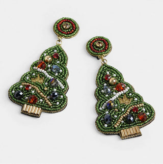 Coco & Carmen Christmas Tree Beaded Earrings Green