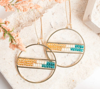 Howard’s Gold Double Bar Hoop Seed Bead Earrings Capri