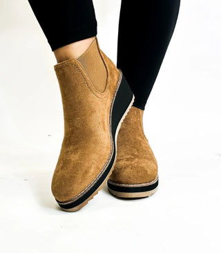 Corkys Love You a Latte Wedge Tobacco Faux Suede