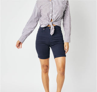 Judy Blue HW Dyed Tummy Control Bermuda Shorts Navy 150270