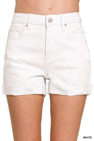 Zenana 5 Pockets Cuffed Shorts White