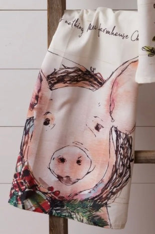 Pig Farmhouse Christmas Tea Towel