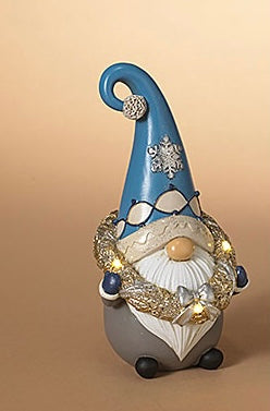 Lighted Gnome w/Blue Hat and Wreath