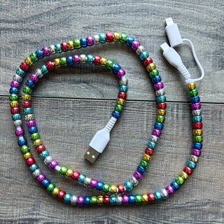 Jillian Ink Rainbow Beaded Phone Charger with Lightning & USB-C