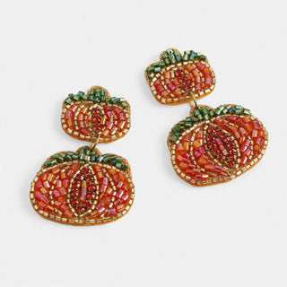 Coco & Carmen Pumpkin Beaded Earrings Orange