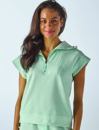 Simply Southern Quarter Zip Quilted Short Sleeve Top Seafoam