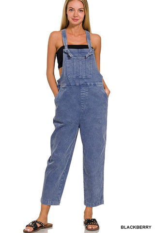 Zenana Washed Knot Strap Relaxed Fit Overalls Blackberry