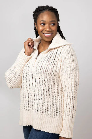 Simply Southern So Soft Quarter Zip Knit Sweater Parchment Cream