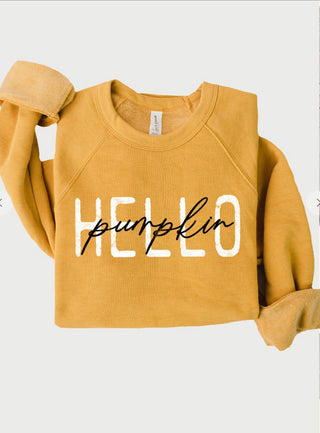 Kissed Apparel Hello Pumpkin Sweatshirt Mustard