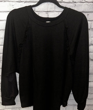 Sew In Love Ruffle Detail Long Sleeve Top Black