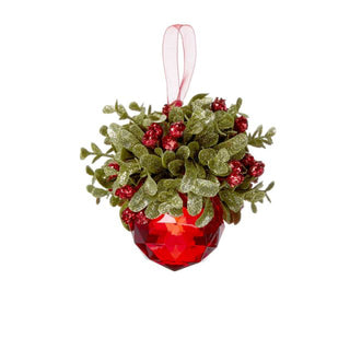 Kissing Krystal Red Jewel Mistletoe Ornament Round Style 1
