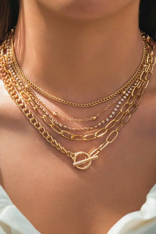 Little Daisy Closet 5pcs Layered Rhinestone Chain Necklace Gold