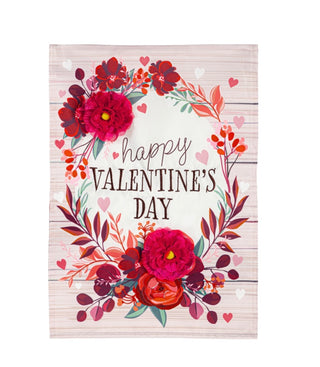 Floral Happy Valentine’s Day Applique’ Garden Flag