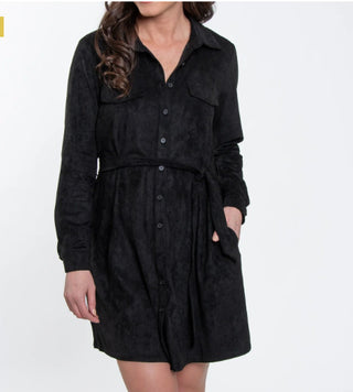 Elsie & Zoey Strech Suede Dress Duster with Tie Black