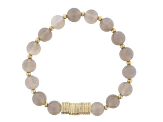 Jane Marie Grey Beaded Stretch Bracelet with Gold Disks