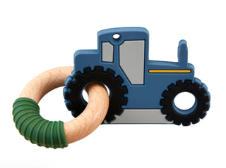 Mudpie Tractor Silicone Teether Blue