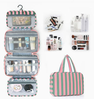 Josslyn Striped Hanging Toiletry & Makeup Bag Pink Green