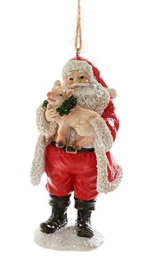 Santa Holding Farm Animal Ornament