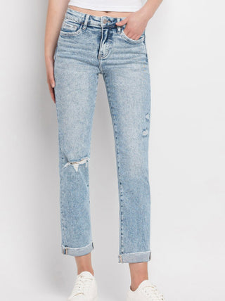 Lovervet High Rise Cuff Crop Slim Straight Blue Bliss LV1302