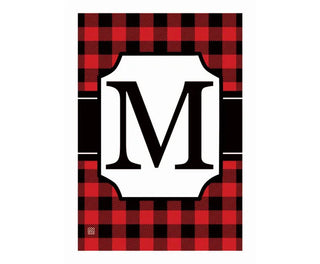 Red & Black Check Monogram Garden Flag