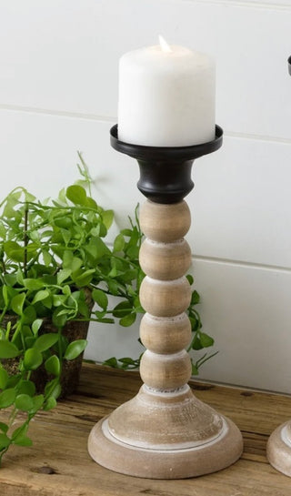 Wooden Beaded Candlestick Small