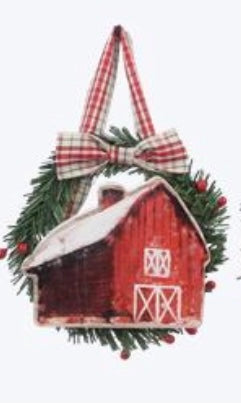 Wood Farm Wreath Christmas Ornament