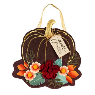 Give Thanks Pumpkin Floral Door Decor