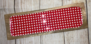 Red Gingham Enameled Mango Wood Tray