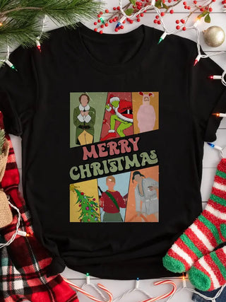 MidWest Tees Merry Christmas Character T-Shirt Black