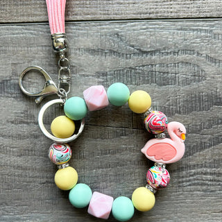 Jillian Ink Pastel Flamingo Wristlet Keychain