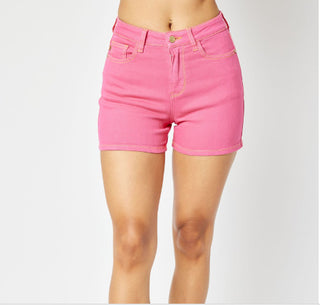 Judy Blue HW Garment Dyed Embroidered Shorts Magenta 150266