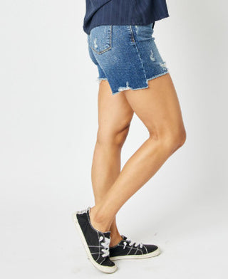 Judy Blue MR Hi-Lo Cut Hem & Destroy Shorts 15253 sz XL